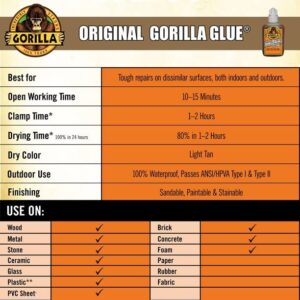 16 Pack Gorilla Glue 50002 Multi-Purpose Waterproof Gorilla Glue Adhesive 2-oz Bottles by Gorilla Glue