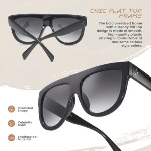 Women's Oversized Flat Top Fashion Sunglasses Trendy Big Square Designer Retro Sun Glasses Shades