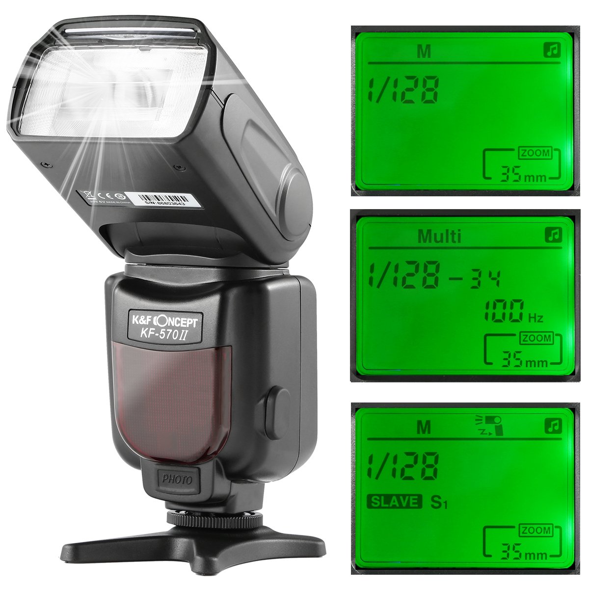 K&F Concept Camera Flash Speedlite with LCD Display, External Flash Speedlite Compatible with Canon Nikon Sony Olympus Pentax DSLR & Digital Cameras with Single-Contact Hot Shoe