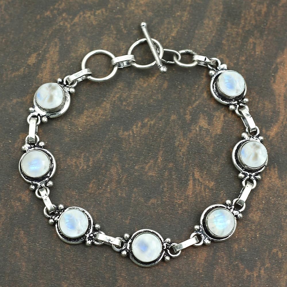 Moonstone Bracelet For Women | White Stone June Birthstone Moon Stone Handmade Link Bracelet | Mother's Day Gifts For Her | Silver Bracelets for Women | Boho Handmade Bracelets