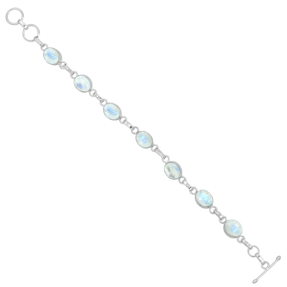 Sterling Silver Jewelry 21.15 Cts Moonstone Bracelet For Women White Stone June Birthstone Handmade Bracelet Mother's Day Gifts For Mom Wife