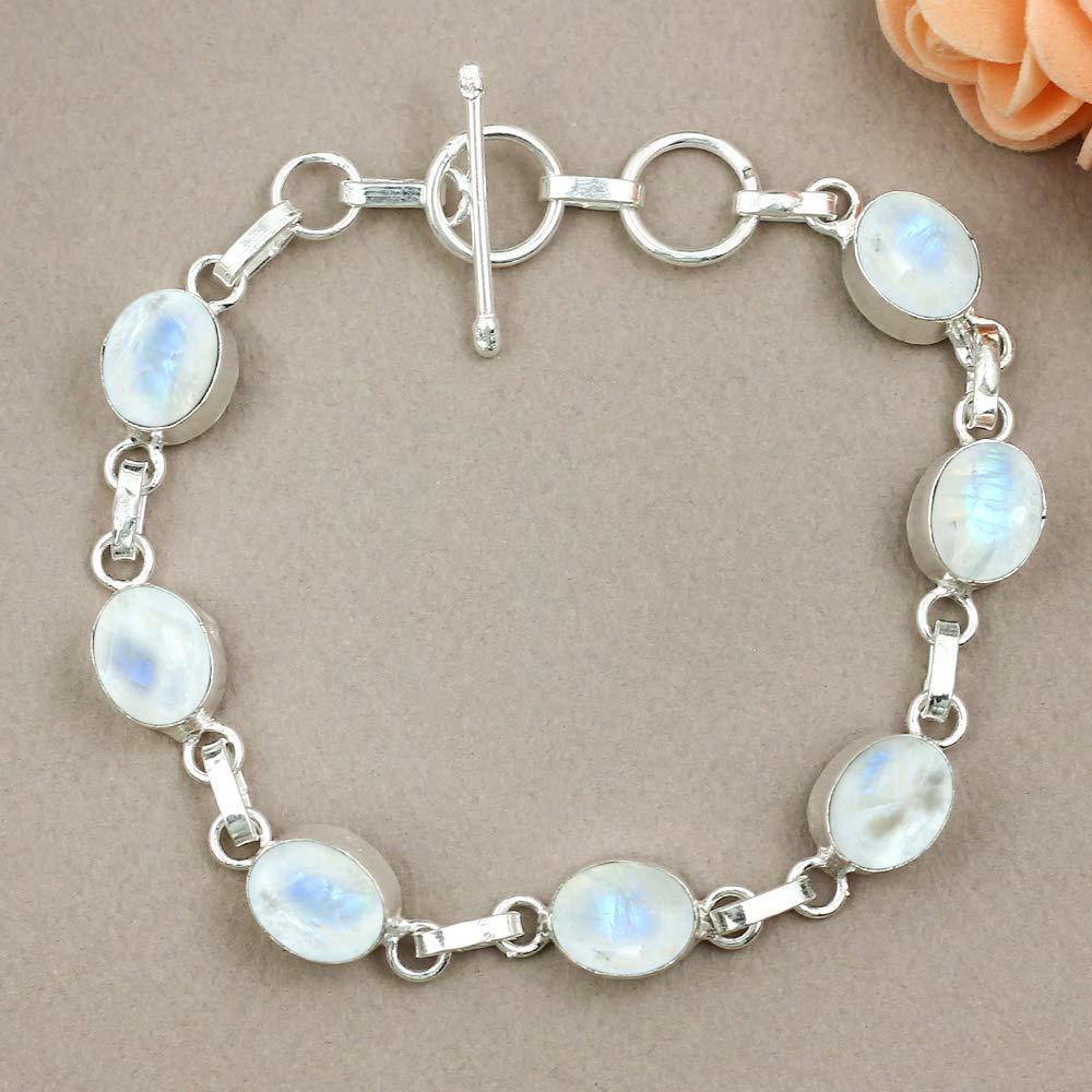 Sterling Silver Jewelry 21.15 Cts Moonstone Bracelet For Women White Stone June Birthstone Handmade Bracelet Mother's Day Gifts For Mom Wife