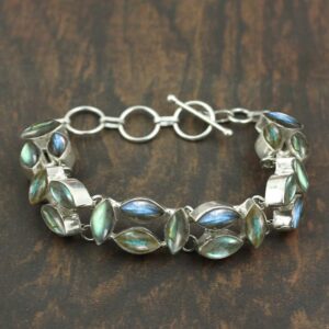 35.90 Cts Natural Labradorite 925 Silver Plated Handmade Bracelet For Women, Birthstone Bracelet Jewelry Gifts For Her Wife Women Girfriend