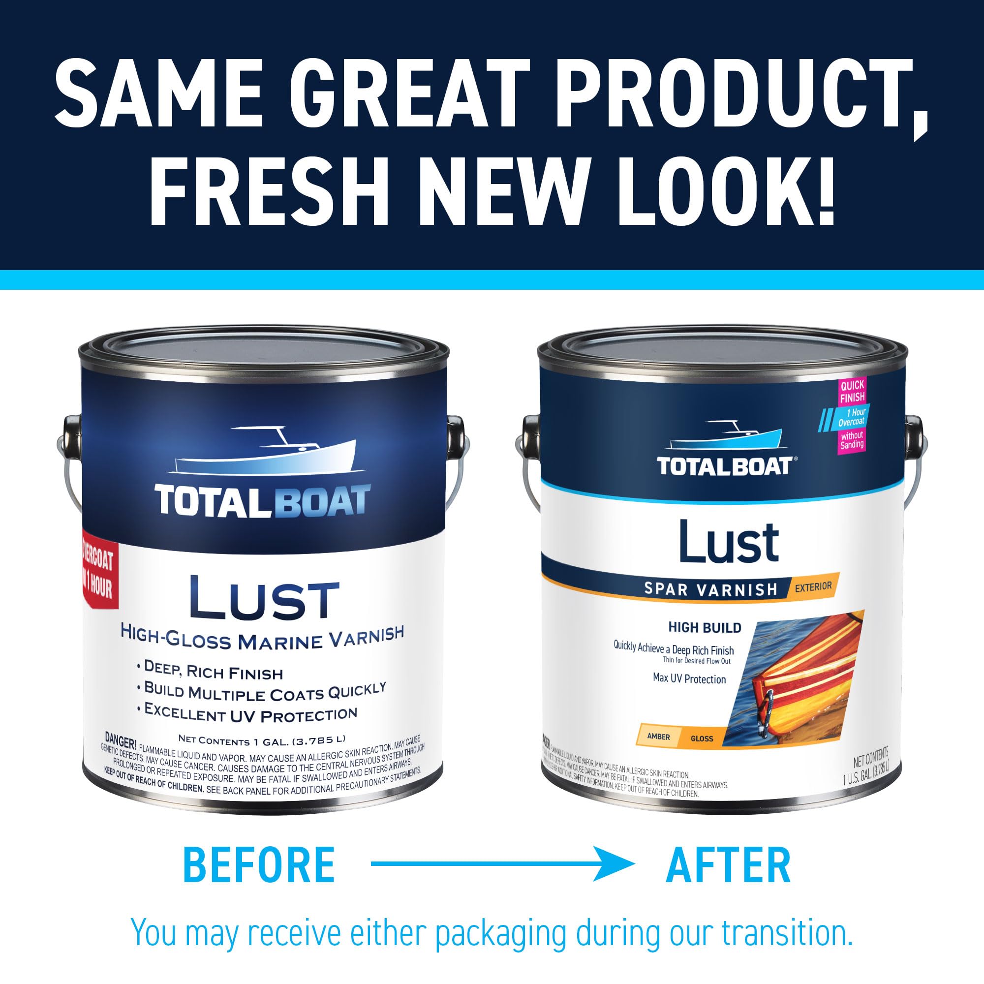 TotalBoat-486490 Lust Marine Varnish, High Gloss and Matte Finish for Wood, Boats, Outdoor Furniture (High Gloss, Gallon)