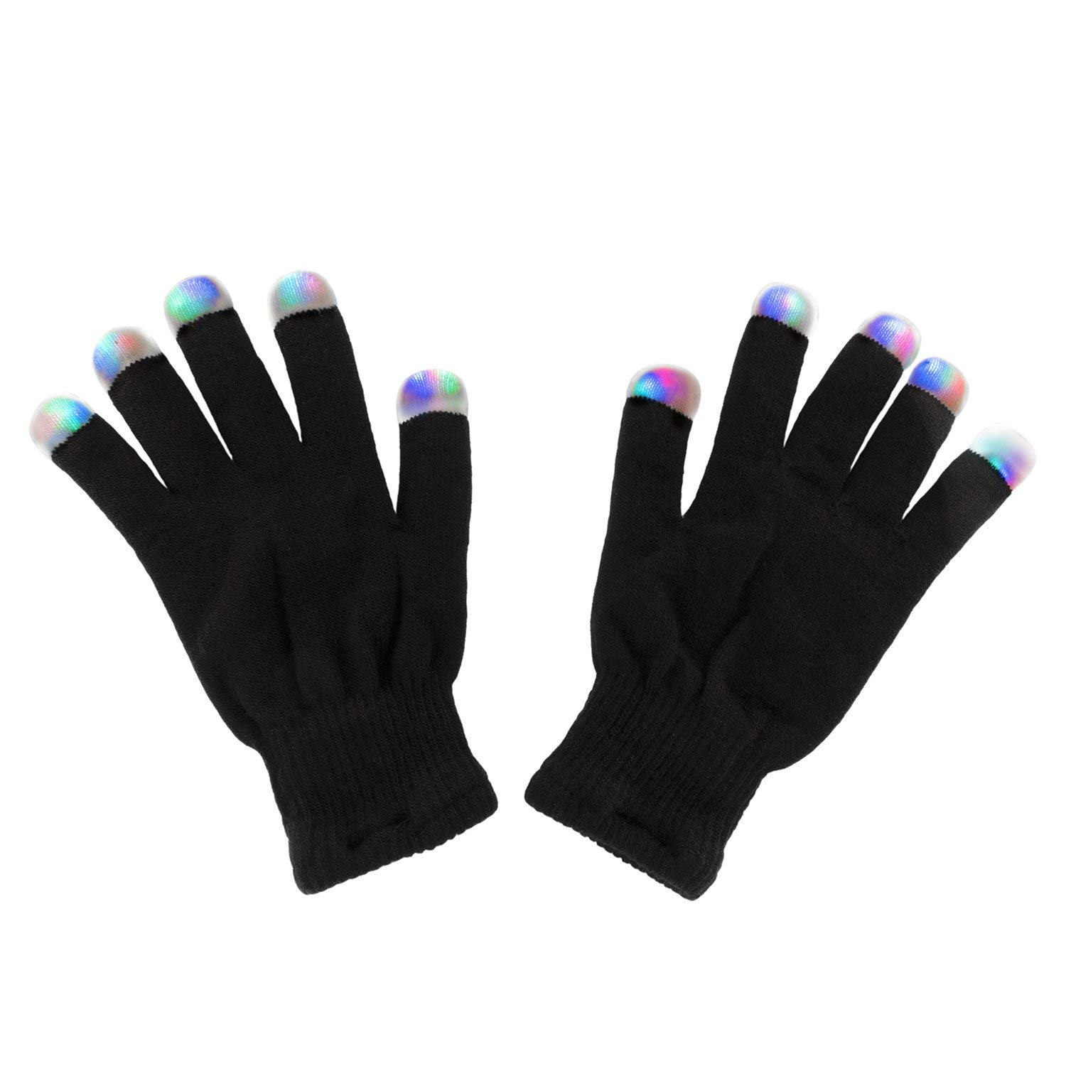 Super Z Outlet Black Knit Gloves LED Strobe Fingertips with 3 Colors for Light Shows, Raves, Concerts, Disco, Festival, Party Favors (1 Pair)