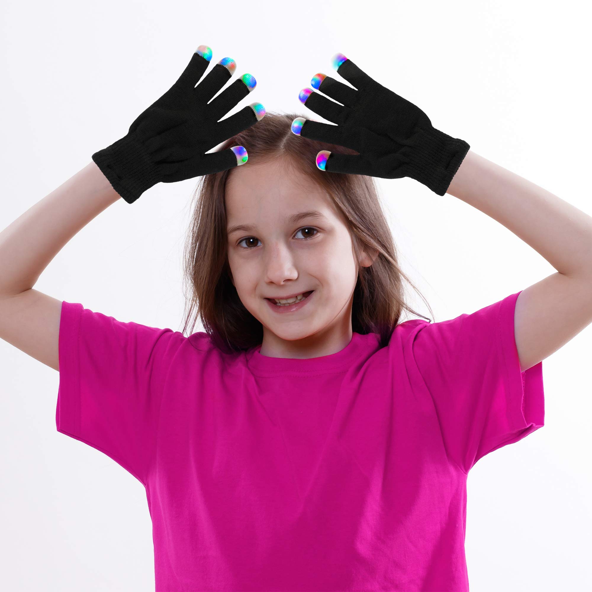 Super Z Outlet Black Knit Gloves LED Strobe Fingertips with 3 Colors for Light Shows, Raves, Concerts, Disco, Festival, Party Favors (1 Pair)