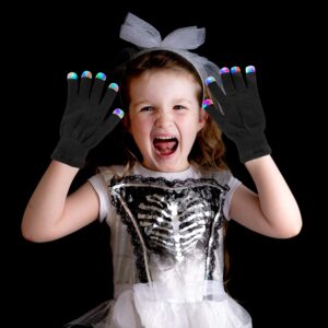 Super Z Outlet Black Knit Gloves LED Strobe Fingertips with 3 Colors for Light Shows, Raves, Concerts, Disco, Festival, Party Favors (1 Pair)