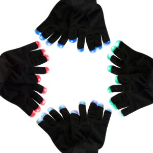 Super Z Outlet Black Knit Gloves LED Strobe Fingertips with 3 Colors for Light Shows, Raves, Concerts, Disco, Festival, Party Favors (1 Pair)