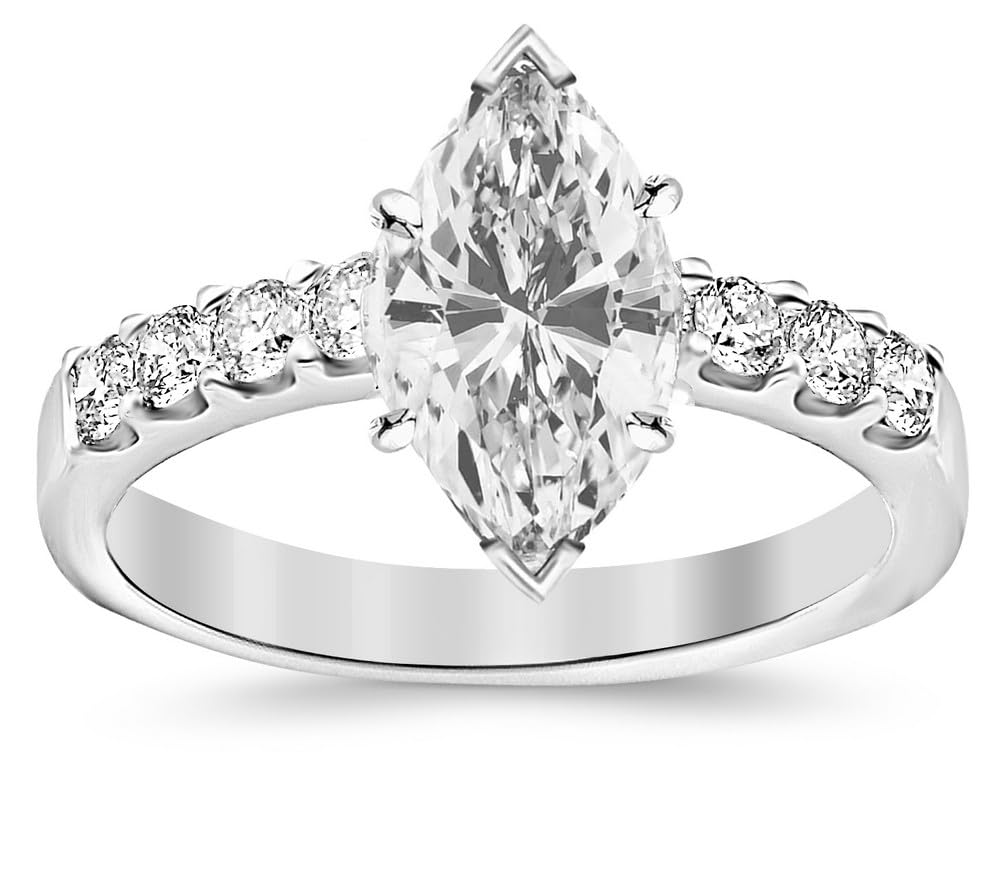 2 Carat GIA Certified Marquise Cut Classic Prong Set Diamond Engagement Ring with a 1 Ct G-H VS1-VS2 Center