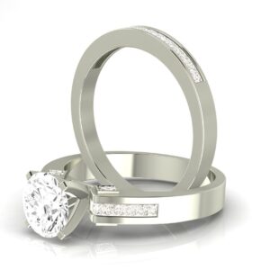 1.28 Carat GIA Certified Oval Cut 14k White Gold Channel Set Princess Cut Bridal Set Diamond Engagement Ring Wedding Band with a 0.5 Ct G-H VVS1-VVS2 Center