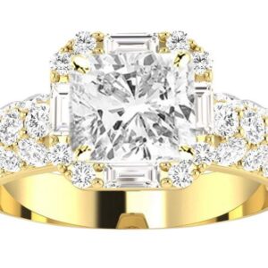 1.5 Carat GIA Certified Cushion-Cut 14K Yellow Gold Designer Popular Halo Style Baguette And Pave Set Round Diamond Engagement Ring with a 0.75 Ct D-E VS1-VS2 Center