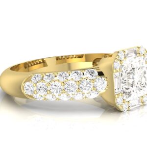 1.5 Carat GIA Certified Cushion-Cut 14K Yellow Gold Designer Popular Halo Style Baguette And Pave Set Round Diamond Engagement Ring with a 0.75 Ct D-E VS1-VS2 Center