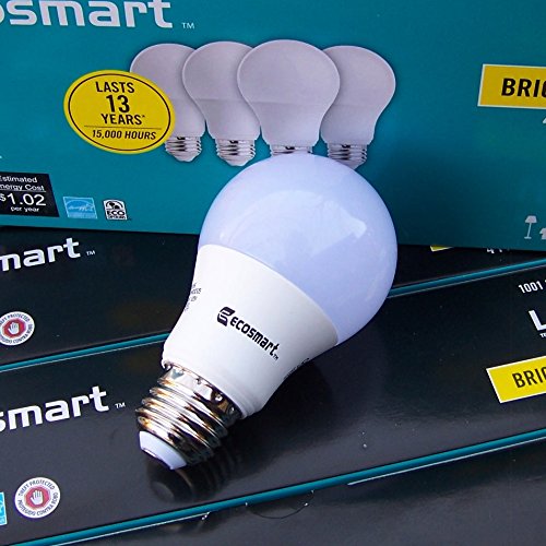 EcoSmart 60W Equivalent Bright White A19 Energy Star + Dimmable LED Light Bulb (4-Pack)