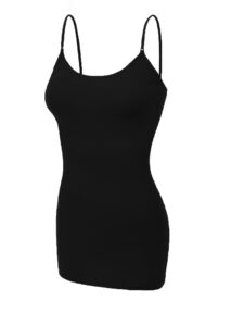 emmalise clothing women's basic casual plain long camisole cami top tank, black, x-large