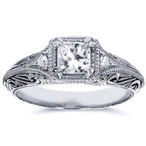 kobelli diamond antique style filigree engagement ring 5/8 ctw in 14k white gold, size 5