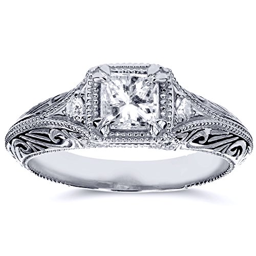 Kobelli Diamond Antique Style Filigree Engagement Ring 5/8 CTW in 14k White Gold, Size 5