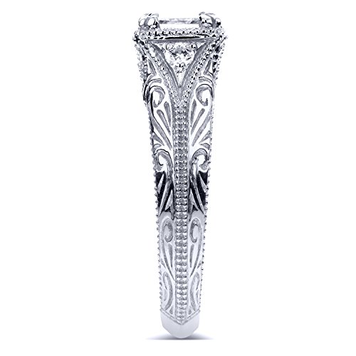 Kobelli Diamond Antique Style Filigree Engagement Ring 5/8 CTW in 14k White Gold, Size 5