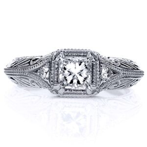 Kobelli Diamond Antique Style Filigree Engagement Ring 5/8 CTW in 14k White Gold, Size 5