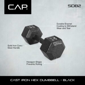 CAP Barbell Cast Iron Hex Dumbbell, Black, Single, 25 lb