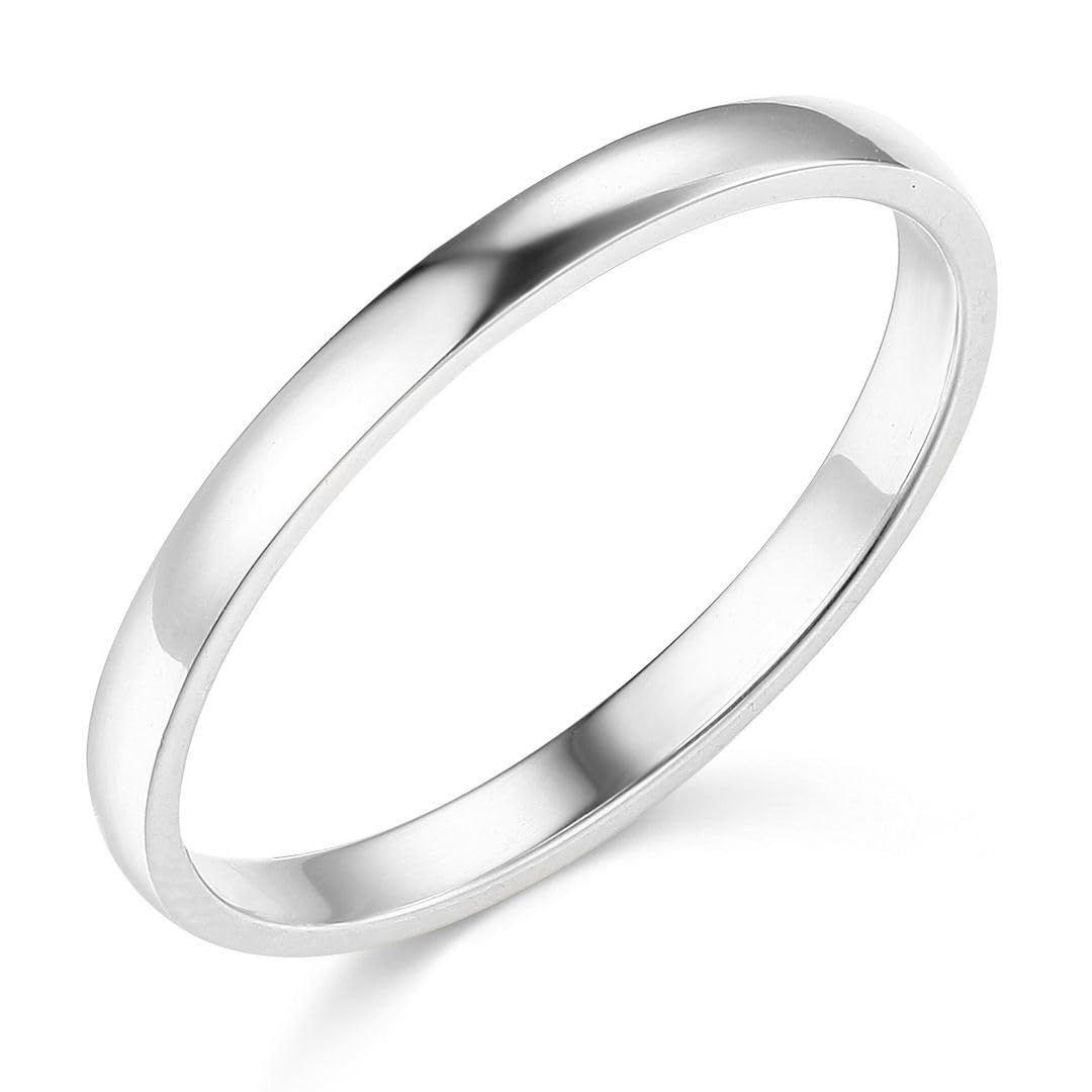 14k White Gold 2mm SOLID COMFORT FIT Plain Wedding Band - Size 8.5