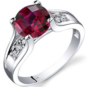 peora created ruby and genuine diamond classic cathedral ring for women 14k white gold, 2.50 carats round shape 8mm, size 7