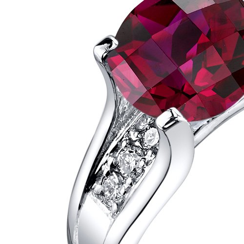 PEORA Created Ruby and Genuine Diamond Classic Cathedral Ring for Women 14K White Gold, 2.50 Carats Round Shape 8mm, Size 7