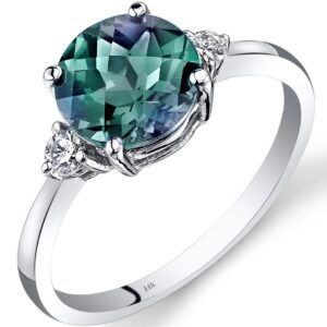 peora 14k white gold created alexandrite and genuine diamond ring for women, color-changing 2.25 carats round shape 8mm, size 7