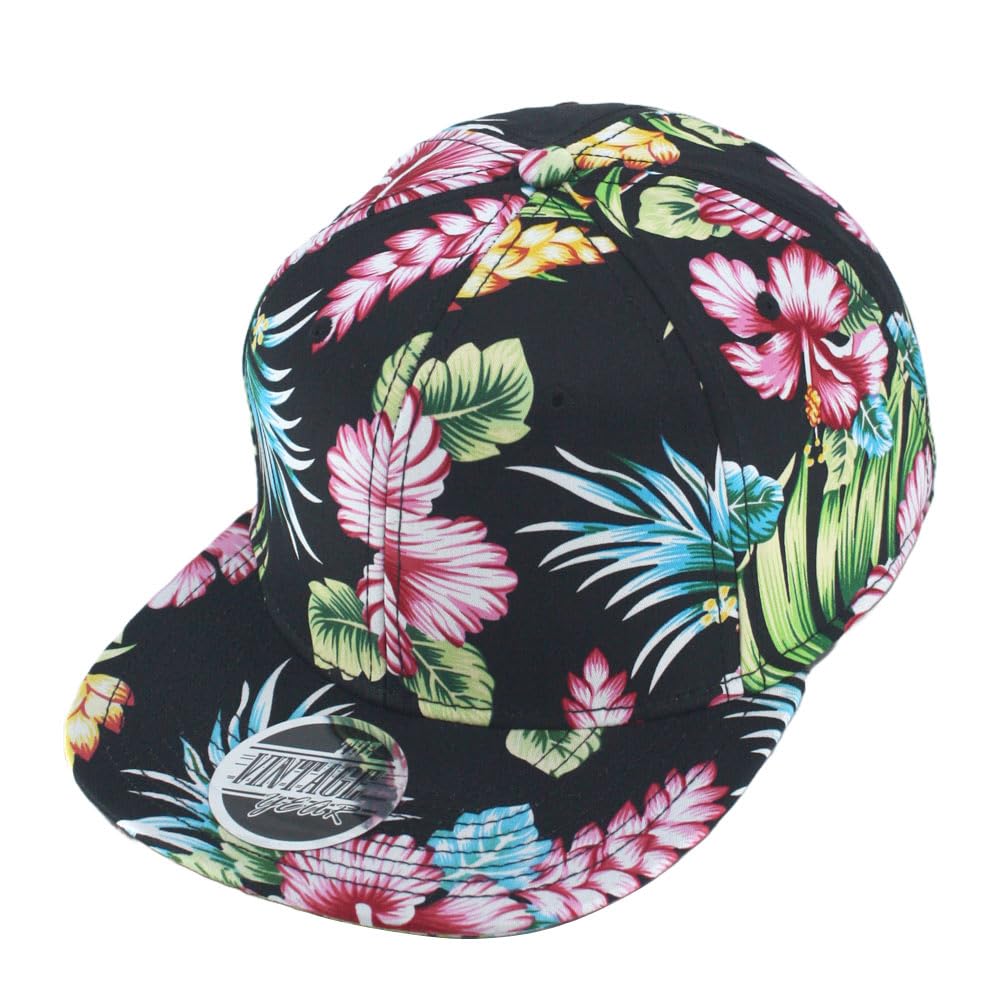 The Vintage Year Urban Flat Bill Snapback Blank Hawaiian Two Tone Cotton Adjustable Hip Hop Hats Baseball Caps (Hawaiian)