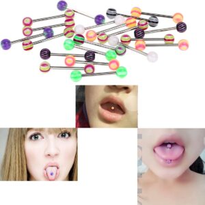 ROSENICE 20pcs Colorful Women Tongue Ring Bar Stud (Random Color)