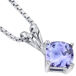 PEORA 14K White Gold Tanzanite Pendant for Women, Genuine Gemstone Classic Solitaire, 1 Carat Cushion Cut, 6mm, AAA Grade