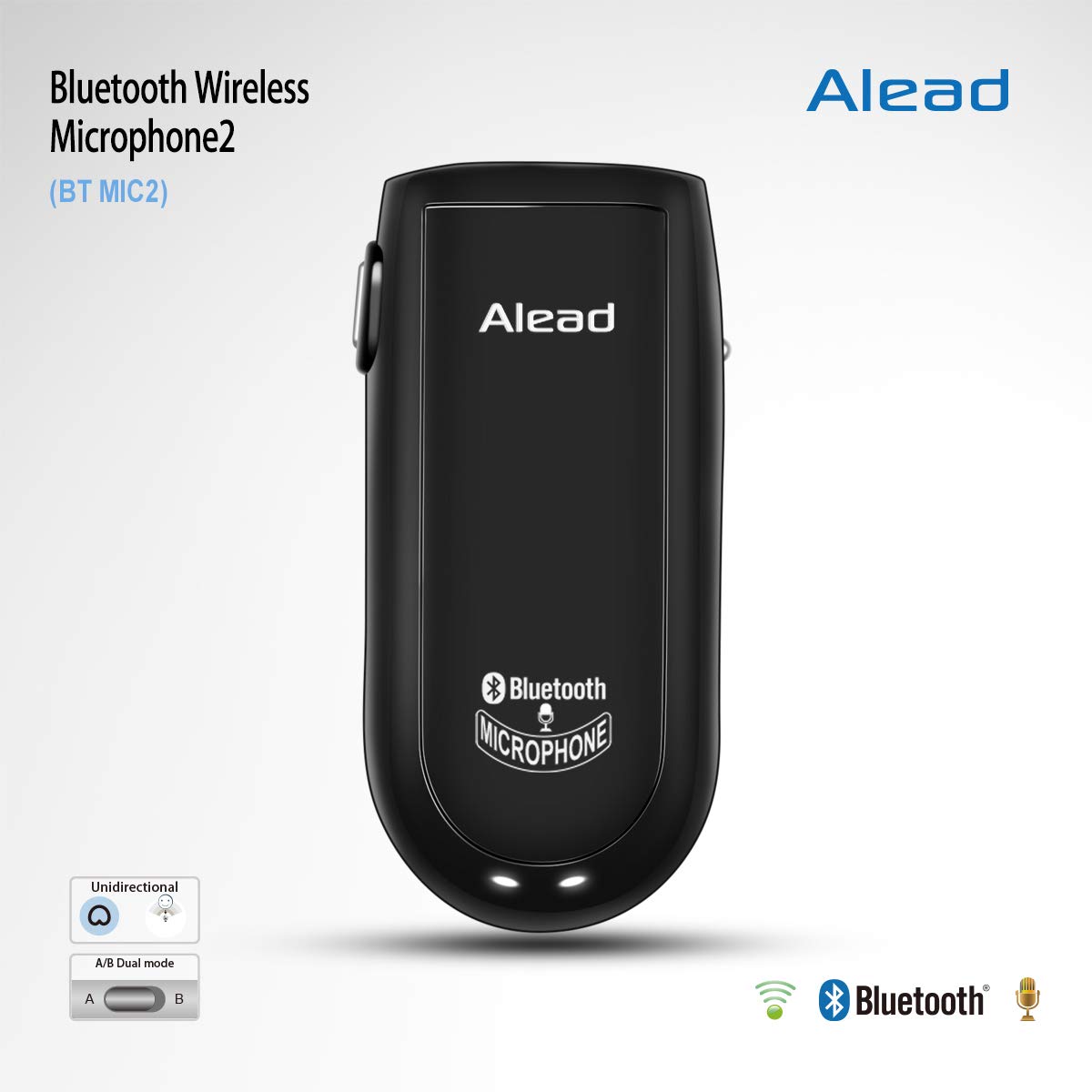 Alead Nolan MIC2 Bluetooth Microphone, Long Range, Low Latency, Clear Sound for Education webinar, Conference, Voice Recording, Hearing Impairment, PA Systems, PC Audio