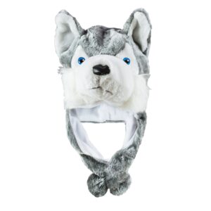 super z outlet cute plush animal hat winter warm winter fashion clothing accessories (husky/wolf-short) grey