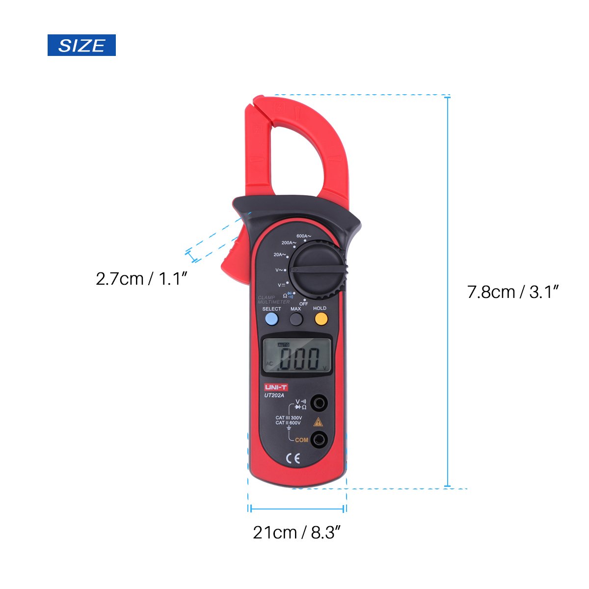 Uni-T UT202A Auto-Ranging AC DC 600 Amps Auto/Manual Range Digital Handheld Clamp Meter Multimeter Test Tool