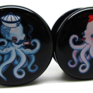 Pierced Republic Octopus Couple Ear Plugs - Acrylic Screw-On - 10 Sizes *Pair* (00 Gauge (10mm))