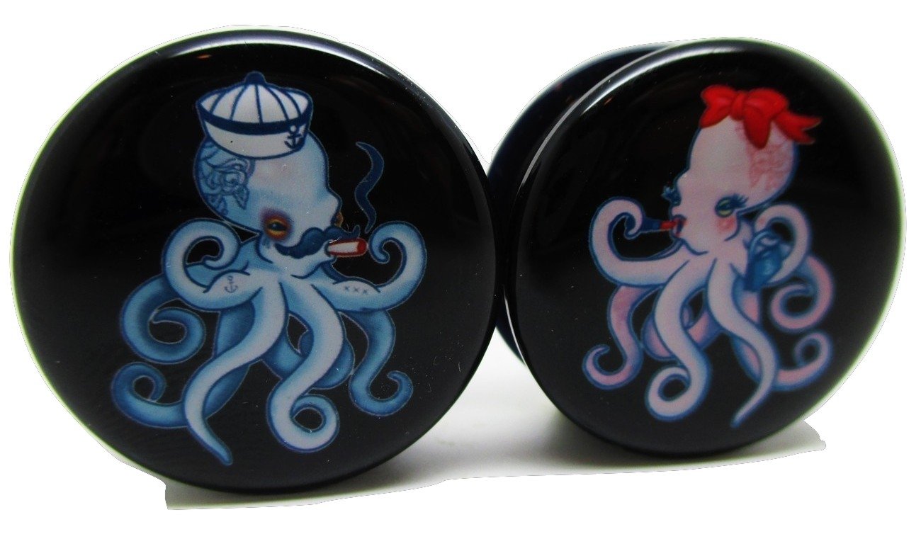 Pierced Republic Octopus Couple Ear Plugs - Acrylic Screw-On - 10 Sizes *Pair* (00 Gauge (10mm))