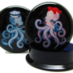 Pierced Republic Octopus Couple Ear Plugs - Acrylic Screw-On - 10 Sizes *Pair* (00 Gauge (10mm))