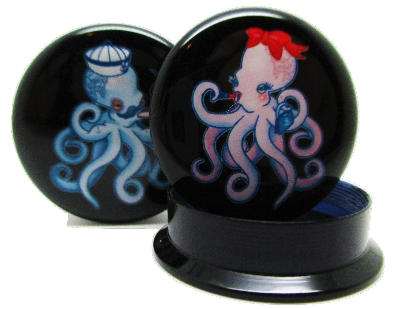 Pierced Republic Octopus Couple Ear Plugs - Acrylic Screw-On - 10 Sizes *Pair* (00 Gauge (10mm))