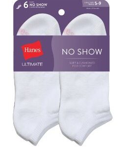 Hanes Ultimate Women's 6-Pack No-Show Socks, White, 5-9