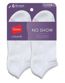 Hanes Ultimate Women's 6-Pack No-Show Socks, White, 5-9