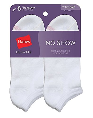 Hanes Ultimate Women's 6-Pack No-Show Socks, White, 5-9