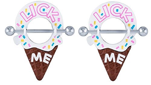 Body Accentz Nipple Ring Lick Me Ice Cream Cone Shield - Surgical Steel - Barbell Piercing