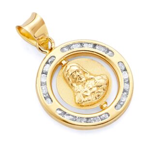 14k yellow gold religious double side charm pendant