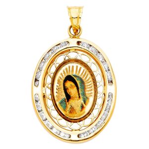 14k yellow gold religious our lady of guadalupe cz pendant