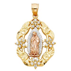 goldenmine fine jewelry collection 14k tri color gold cz religious our lady of guadalupe pendant