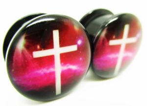 pierced republic cross in space ear plugs - acrylic screw-on - 8 sizes - *pair* (5/8" (16mm))