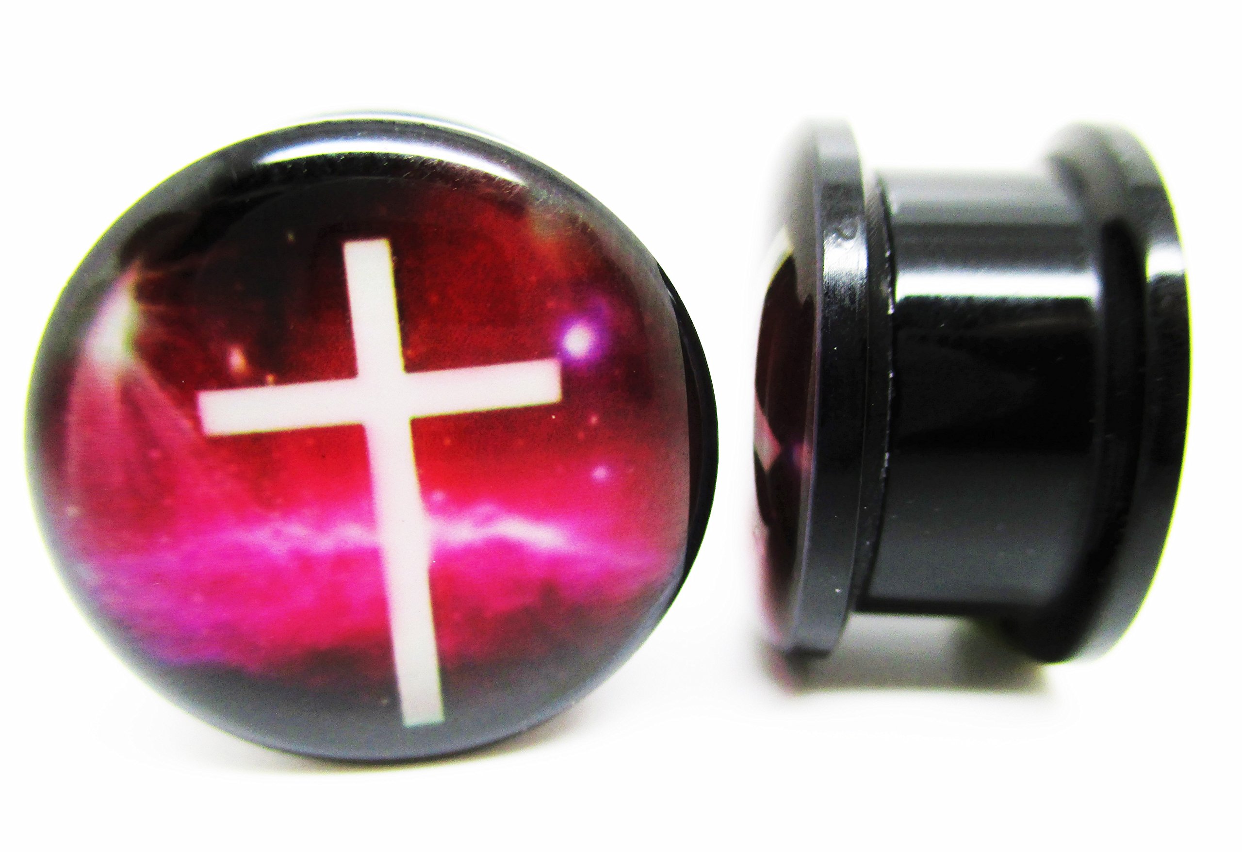 Pierced Republic Cross in Space Ear Plugs - Acrylic Screw-On - 8 Sizes - *Pair* (5/8" (16mm))