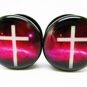 Pierced Republic Cross in Space Ear Plugs - Acrylic Screw-On - 8 Sizes - *Pair* (5/8" (16mm))