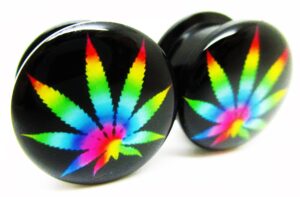 pierced republic tie-dye pot leaf marijuana ear plugs - acrylic screw-on - new - 8 sizes - pair (0 gauge (8mm))