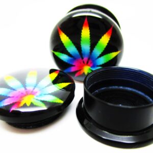 Pierced Republic Tie-Dye Pot Leaf Marijuana Ear Plugs - Acrylic Screw-On - New - 8 Sizes - Pair (0 Gauge (8mm))