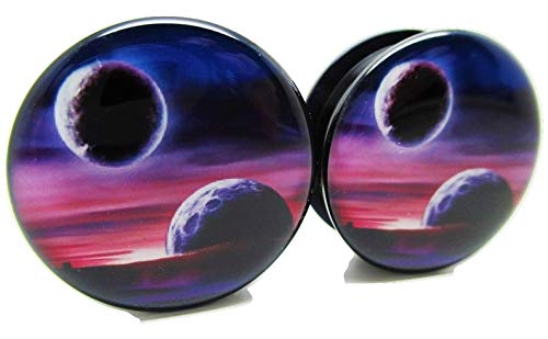 Pierced Republic Purple Planets & Moon Ear Plugs - Acrylic Screw-On - 10 Sizes - Pair (2 Gauge (6mm))